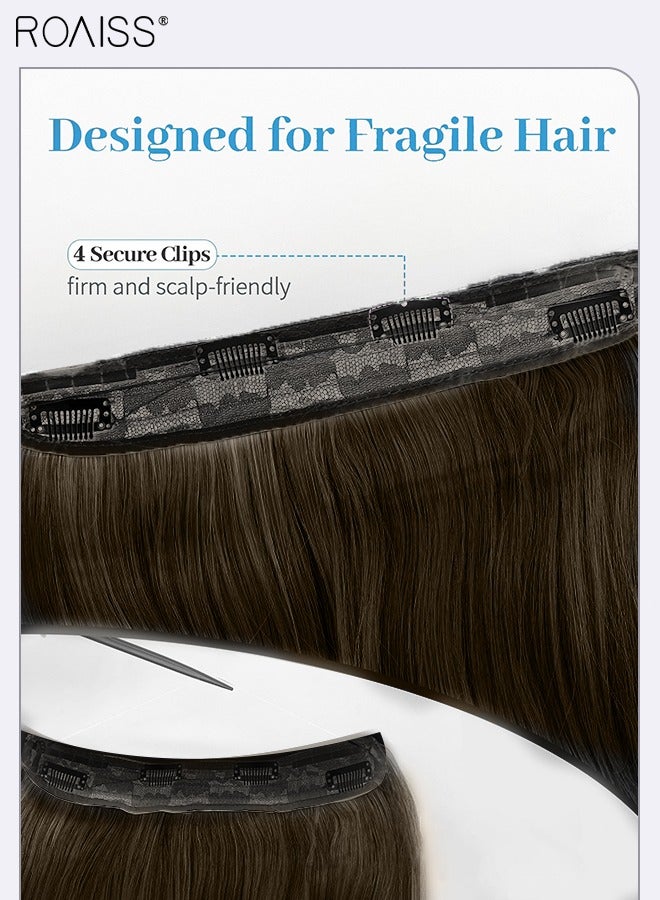 رويس وصلات شعر بنية غير مرئية بسلك معدني، وصلات شعر طويلة مجعدة قطعة واحدة مع 4 مشابك شعر، قطع شعر مستعار مموج طبيعي غير مرئية بخيط شبكي، شعر مستعار صناعي مقاوم للحرارة للنساء والفتيات - Image 5